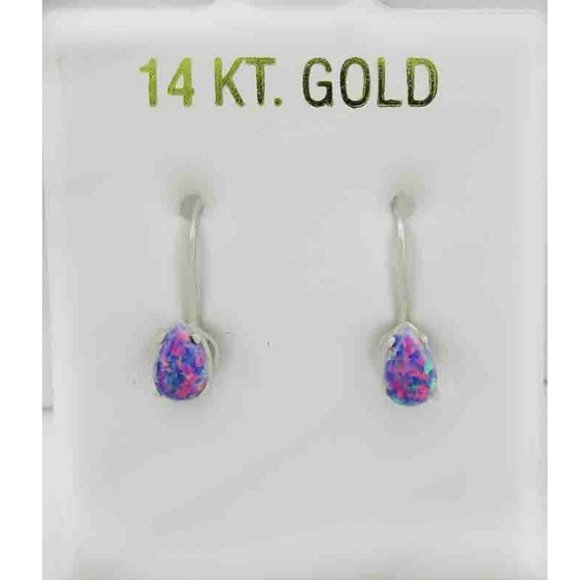 Genuine 0.84 Cts Opal Earrings 14k White Gold